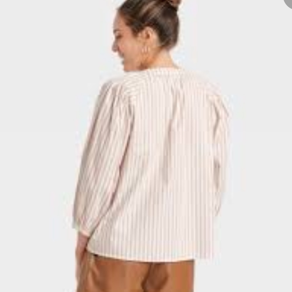 A new day plus size XXL Puff 3/4 Sleeve Blouse Cream Striped pullover top New - Picture 2 of 5